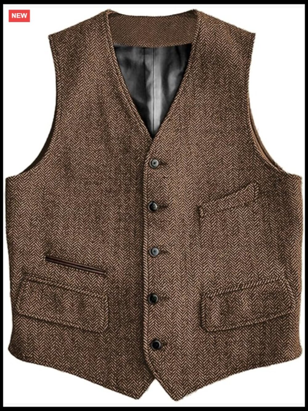 Herringbone Pattern Tweed Wool Blend Suit Vest V-Neck Regular Fit